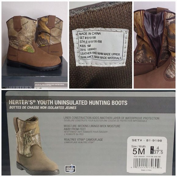 'HERTER'S' LEATHER HUNT BOOTS MOISTURE-WICK CAMO 'REALTREE`EXTRA PULL-ON YOUTH - Picture 12 of 16